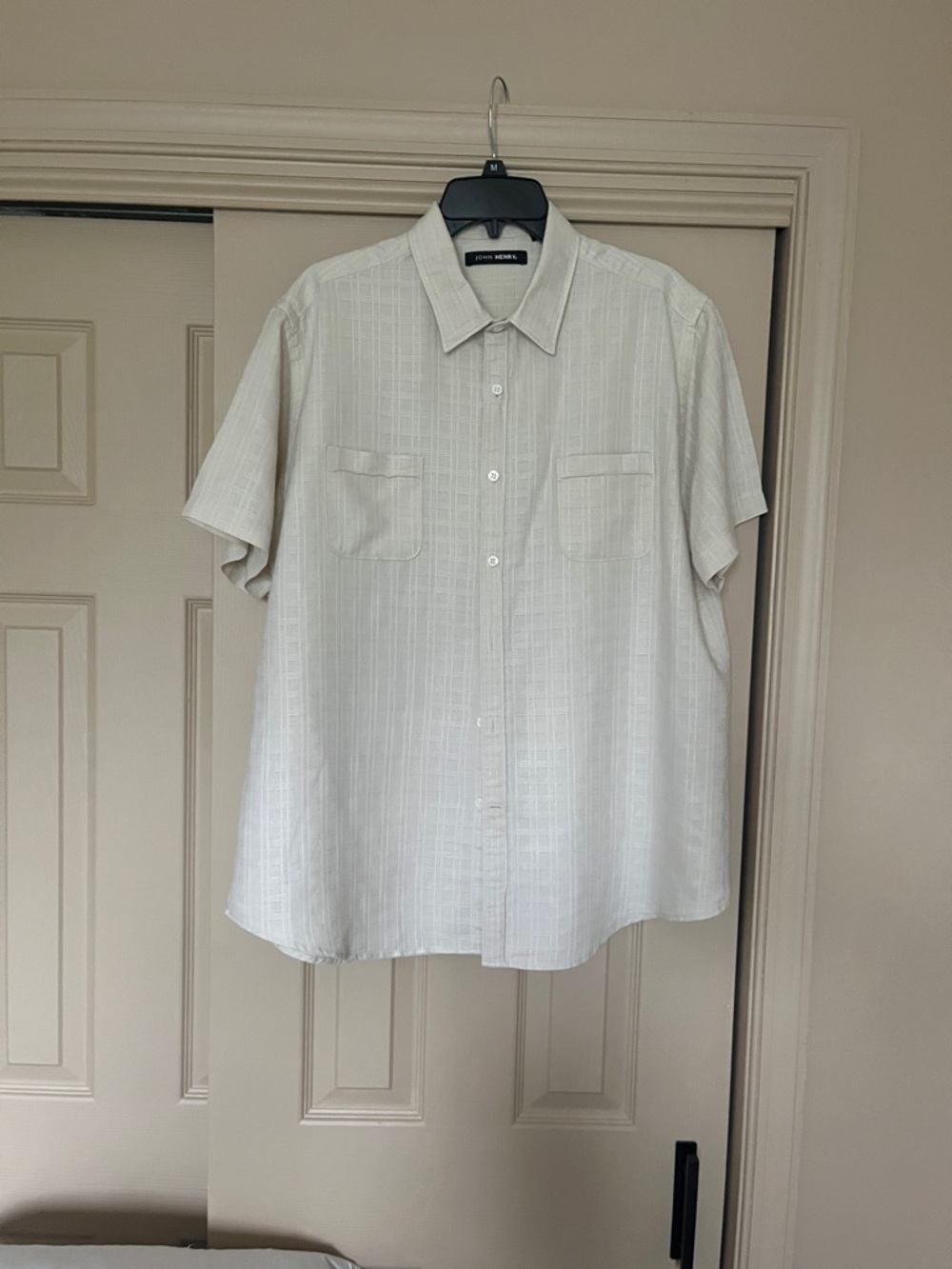 John Henry Mens ss texured linen/ cotton type button down sz XL